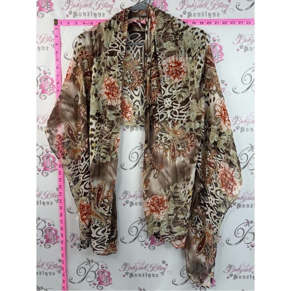 Scarf wrap animal print flowers Floral Sheer Wrap Kimono in Brown and Green